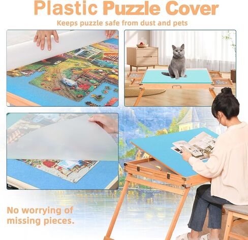 1500 Piece Puzzle Table with Legs, 35''x26'' Adjustable Puzzle Tables for Adults and Children | 3-Tilting-Angle Portable Wooden Jigsaw Puzzle Board with 4 Drawers & Cover for Gift in Saudi Arabia