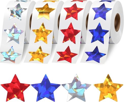 2000 PCS Holographic Star Stickers, Self Adhesive Metallic Glitter Foil Stickers Reflective Star Sticker, Ideal for Student Planners and Classroom Supplies, Each Measures 1" in Saudi Arabia