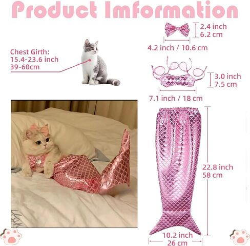 أزياء Cat مضحك ، أزياء حورية البحر ، ذيل حورية البحر للقطط الملابس الإبداعية للكلاب الصغيرة ، ذيول الدعائم صور مضحكة ولوازم الحفلات (الأزرق) in Kuwait