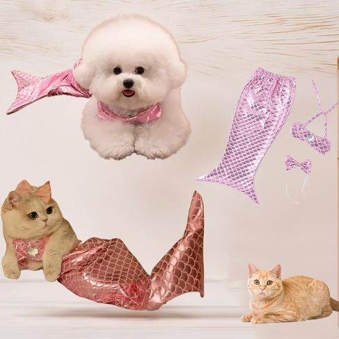 أزياء Cat مضحك ، أزياء حورية البحر ، ذيل حورية البحر للقطط الملابس الإبداعية للكلاب الصغيرة ، ذيول الدعائم صور مضحكة ولوازم الحفلات (الأزرق) in Kuwait