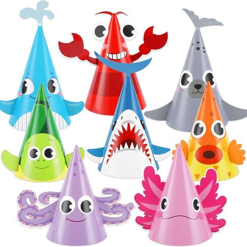 24Pcs Sea Animal Party Hats Under The Sea Birthday Party Supplies for DIY Ocean Theme Paper Hat Animals Turtle Headbands Cartoon Octopus Summer Decorations Favors in Saudi Arabia