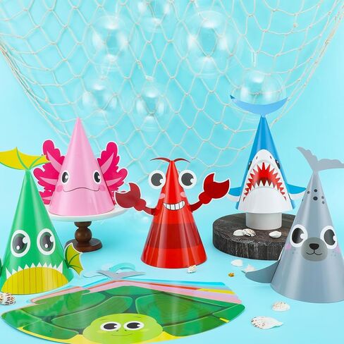 24Pcs Sea Animal Party Hats Under The Sea Birthday Party Supplies for DIY Ocean Theme Paper Hat Animals Turtle Headbands Cartoon Octopus Summer Decorations Favors in Saudi Arabia