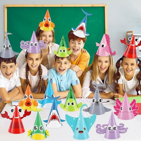 24Pcs Sea Animal Party Hats Under The Sea Birthday Party Supplies for DIY Ocean Theme Paper Hat Animals Turtle Headbands Cartoon Octopus Summer Decorations Favors in Saudi Arabia