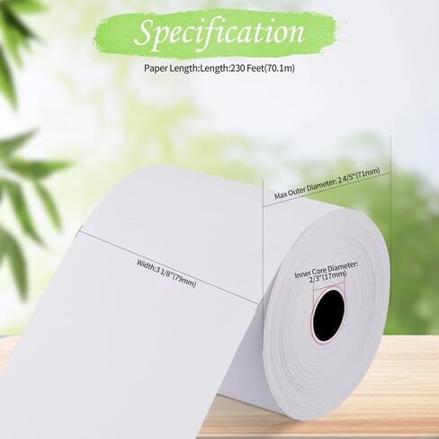 لفة ورق الاستلام الحراري 3 1/8 "× 230 '5 لفات متوافقة مع أنظمة نقاط البيع ، وسجلات نقدية - ورقة استلام بطاقة الائتمان مجانية ، BPA ، in Kuwait