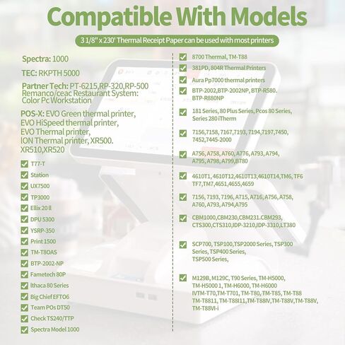 لفة ورق الاستلام الحراري 3 1/8 "× 230 '5 لفات متوافقة مع أنظمة نقاط البيع ، وسجلات نقدية - ورقة استلام بطاقة الائتمان مجانية ، BPA ، in Kuwait