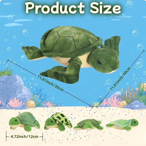 5 Piece Sea Turtle Stuffed Animal with Babies Inside, 12'' Mommy Stuffed Turtle Plush Pillow Toy with 3 Little Turtles Tortoise Toys for Kids Girls Boys Birthday Christmas Plush Gifts Party Favors in Kuwait