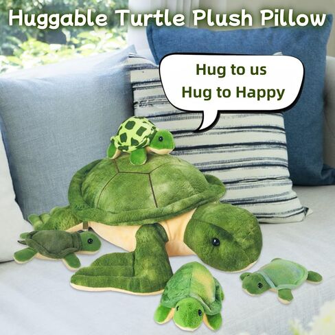 5 Piece Sea Turtle Stuffed Animal with Babies Inside, 12'' Mommy Stuffed Turtle Plush Pillow Toy with 3 Little Turtles Tortoise Toys for Kids Girls Boys Birthday Christmas Plush Gifts Party Favors in Kuwait