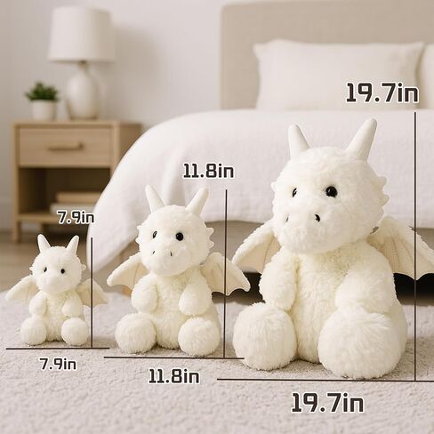 Soft Little Flying Dinosaur Stuffed Plush Pillow, Adorable White Dragon Plush Toy and Birthday Present for Kids, Adults and Collectors(White/7.9in) in Kuwait