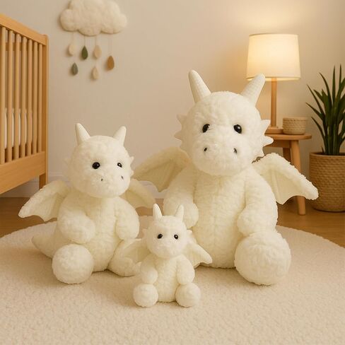 Soft Little Flying Dinosaur Stuffed Plush Pillow, Adorable White Dragon Plush Toy and Birthday Present for Kids, Adults and Collectors(White/7.9in) in Kuwait