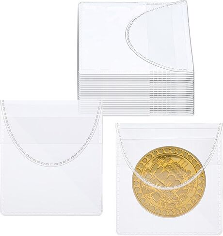 Single Pocket Coin Sleeves, 50 Pcs Clear Plastic Coin Protectors Individual Coin Holders Small Coin Pouch Pouches Capsules for Currency Bills Collectors Jewelry (2.14 × 2.02 Inch) in Saudi Arabia