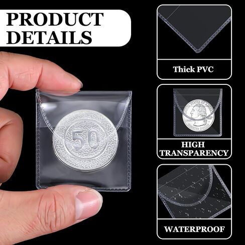 Single Pocket Coin Sleeves, 50 Pcs Clear Plastic Coin Protectors Individual Coin Holders Small Coin Pouch Pouches Capsules for Currency Bills Collectors Jewelry (2.14 × 2.02 Inch) in Saudi Arabia