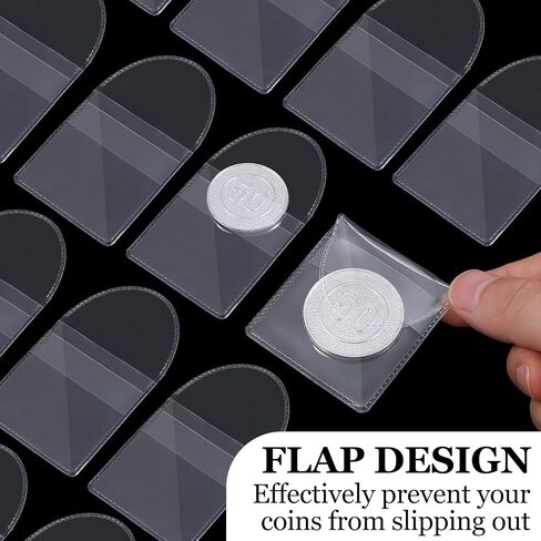Single Pocket Coin Sleeves, 50 Pcs Clear Plastic Coin Protectors Individual Coin Holders Small Coin Pouch Pouches Capsules for Currency Bills Collectors Jewelry (2.14 × 2.02 Inch) in Saudi Arabia