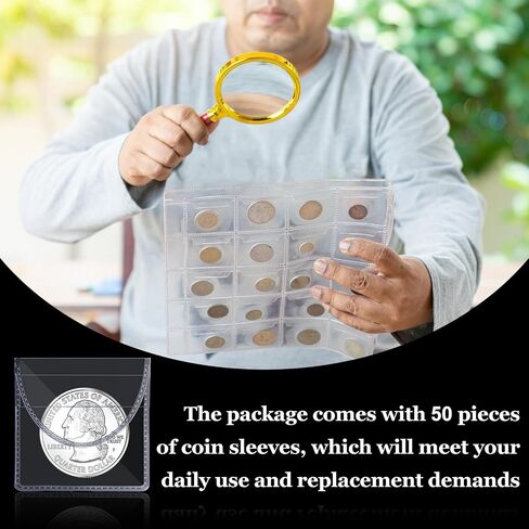 Single Pocket Coin Sleeves, 50 Pcs Clear Plastic Coin Protectors Individual Coin Holders Small Coin Pouch Pouches Capsules for Currency Bills Collectors Jewelry (2.14 × 2.02 Inch) in Saudi Arabia