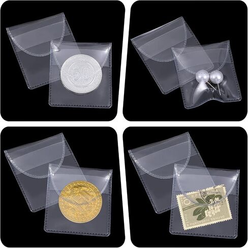 Single Pocket Coin Sleeves, 50 Pcs Clear Plastic Coin Protectors Individual Coin Holders Small Coin Pouch Pouches Capsules for Currency Bills Collectors Jewelry (2.14 × 2.02 Inch) in Saudi Arabia