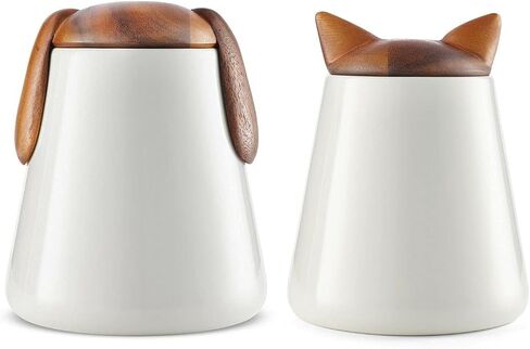 Nambe Pet Collection - Kitty Ears Motif Cat Treat Jar | 5.5 x 7 – Inches Made of Bone China with Acacia Wood Lid | Decorative Pet Treat Canister for Cat Lovers, Dishwasher Safe in Saudi Arabia