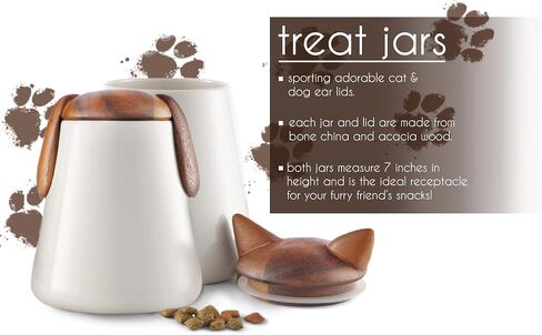Nambe Pet Collection - Kitty Ears Motif Cat Treat Jar | 5.5 x 7 – Inches Made of Bone China with Acacia Wood Lid | Decorative Pet Treat Canister for Cat Lovers, Dishwasher Safe in Saudi Arabia