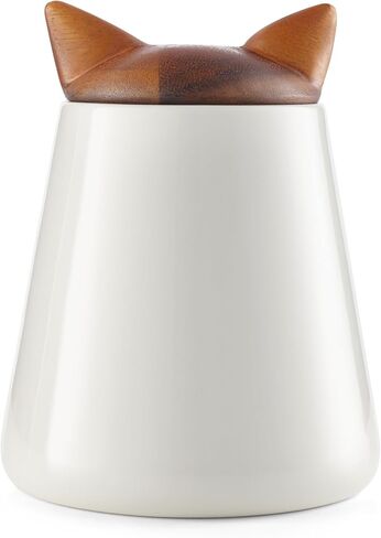 Nambe Pet Collection - Kitty Ears Motif Cat Treat Jar | 5.5 x 7 – Inches Made of Bone China with Acacia Wood Lid | Decorative Pet Treat Canister for Cat Lovers, Dishwasher Safe in Saudi Arabia