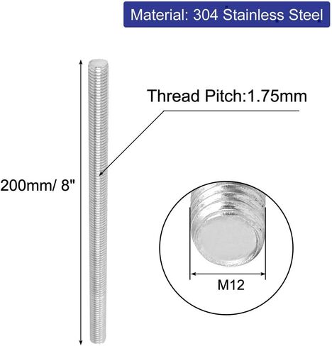 Uxcell M12 x 100mm متري خيط اليد اليمنى كامل الخيوط قضيب مسمار السحابة 5PCS in Saudi Arabia