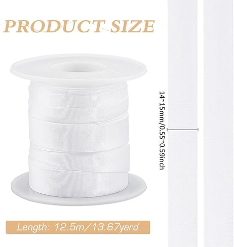 BENECREAT 13.6 Yard Satin Bias Tape, 1/2 Inch (15mm) White Single Fold Satin Binding Bias Ribbon for Cheongsam Sewing, Clothing Seaming Piping, Garments Accessories in Saudi Arabia