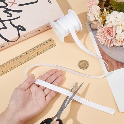 BENECREAT 13.6 Yard Satin Bias Tape, 1/2 Inch (15mm) White Single Fold Satin Binding Bias Ribbon for Cheongsam Sewing, Clothing Seaming Piping, Garments Accessories in Saudi Arabia