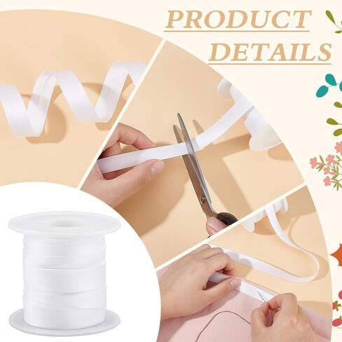 BENECREAT 13.6 Yard Satin Bias Tape, 1/2 Inch (15mm) White Single Fold Satin Binding Bias Ribbon for Cheongsam Sewing, Clothing Seaming Piping, Garments Accessories in Saudi Arabia