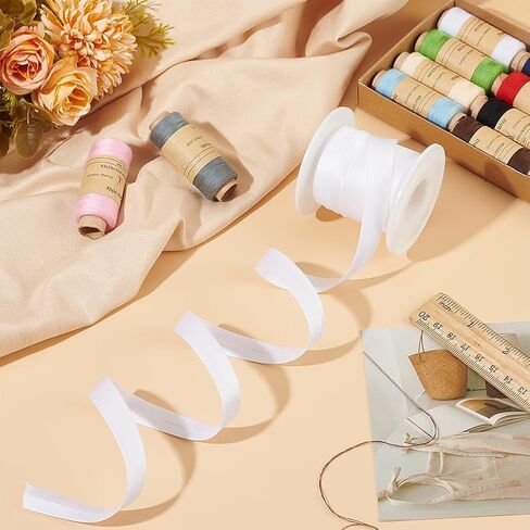 BENECREAT 13.6 Yard Satin Bias Tape, 1/2 Inch (15mm) White Single Fold Satin Binding Bias Ribbon for Cheongsam Sewing, Clothing Seaming Piping, Garments Accessories in Saudi Arabia