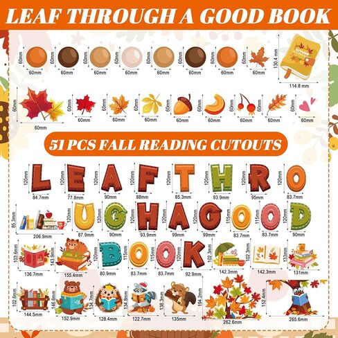 HOWAF Fall Classroom Decorations Leaf Through a Good Book Bulletin Board Set for Autumn Chalkboard School, Fall Reading Learning Maple Leaves Cutout for Thanksgiving Wall Class Blackboard Decor in Saudi Arabia