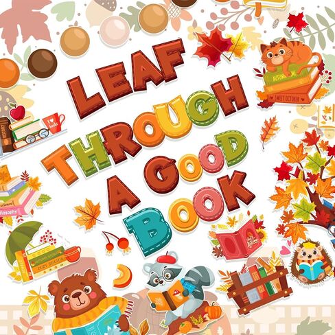 HOWAF Fall Classroom Decorations Leaf Through a Good Book Bulletin Board Set for Autumn Chalkboard School, Fall Reading Learning Maple Leaves Cutout for Thanksgiving Wall Class Blackboard Decor in Saudi Arabia