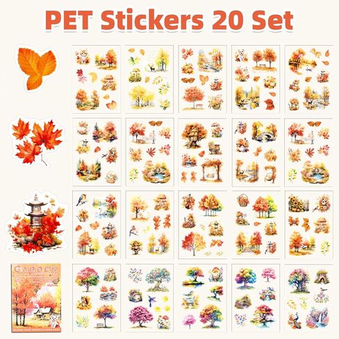Autumn Filled The Garden Sticker Scrapbooking Supplies for Junk Journal, 20 Sheets PET Stickers - Vintage Journaling Stickers, Ephemera Sticker Book Pre Cut(TZ-009-003) in Saudi Arabia