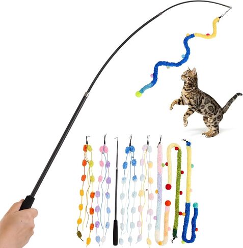 لعبة Cat Wand ، 8pcs قابلة للسحب من ألعاب Wand Srtip Srtip Srtip مع Bell & String ، ألعاب العصا التفاعلية الطويلة للقطات الداخلية ، التمرين in Kuwait