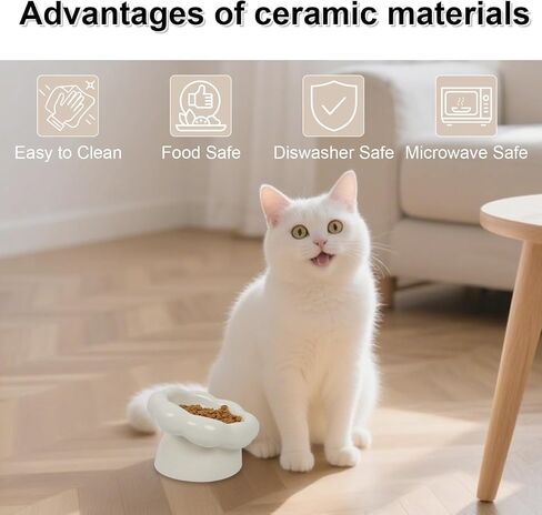 Elevated Ceramic Cat Bowls, 15°Tilted Cat Bowl for Indoor Cats, Anti-Vomiting and Whisker Friendly, Dishwasher and Microwave Safe(6.3 in, Cloud White) in Saudi Arabia