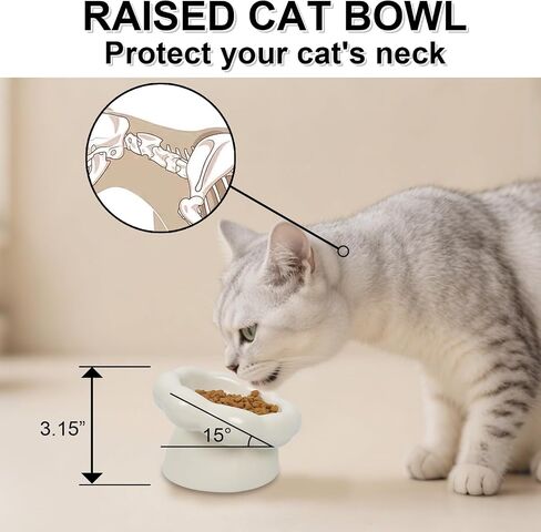 Elevated Ceramic Cat Bowls, 15°Tilted Cat Bowl for Indoor Cats, Anti-Vomiting and Whisker Friendly, Dishwasher and Microwave Safe(6.3 in, Cloud White) in Saudi Arabia