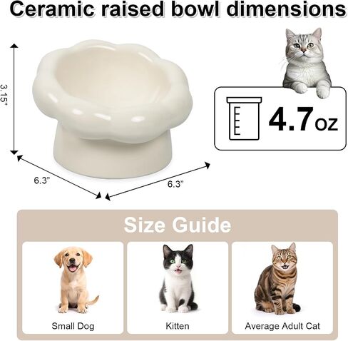 Elevated Ceramic Cat Bowls, 15°Tilted Cat Bowl for Indoor Cats, Anti-Vomiting and Whisker Friendly, Dishwasher and Microwave Safe(6.3 in, Cloud White) in Saudi Arabia