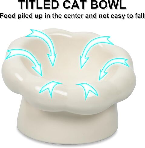 Elevated Ceramic Cat Bowls, 15°Tilted Cat Bowl for Indoor Cats, Anti-Vomiting and Whisker Friendly, Dishwasher and Microwave Safe(6.3 in, Cloud White) in Saudi Arabia