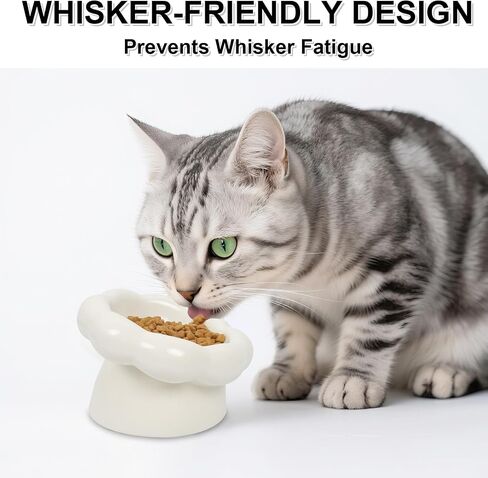 Elevated Ceramic Cat Bowls, 15°Tilted Cat Bowl for Indoor Cats, Anti-Vomiting and Whisker Friendly, Dishwasher and Microwave Safe(6.3 in, Cloud White) in Saudi Arabia