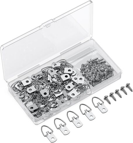 Uniclife 30 Pcs D Ring Picture Hangers with Screws, 40 lb Load Heavy Duty Picture Hanging Hardware, Double Holes Picture Hooks, D Rings for Picture Frame Hanging, D Hooks for Paintings Mirrors Clocks in Saudi Arabia