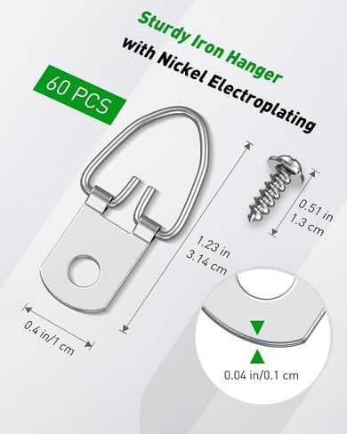 Uniclife 30 Pcs D Ring Picture Hangers with Screws, 40 lb Load Heavy Duty Picture Hanging Hardware, Double Holes Picture Hooks, D Rings for Picture Frame Hanging, D Hooks for Paintings Mirrors Clocks in Saudi Arabia