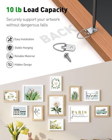 Uniclife 30 Pcs D Ring Picture Hangers with Screws, 40 lb Load Heavy Duty Picture Hanging Hardware, Double Holes Picture Hooks, D Rings for Picture Frame Hanging, D Hooks for Paintings Mirrors Clocks in Saudi Arabia