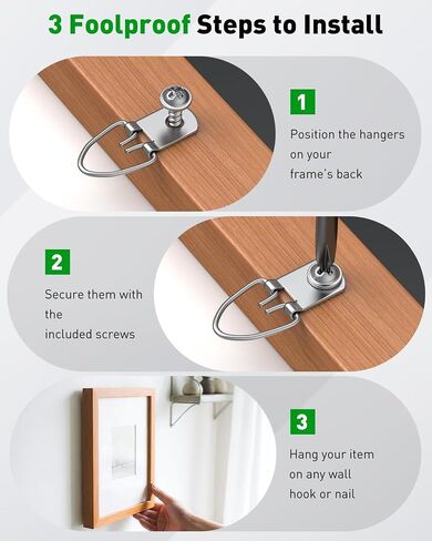 Uniclife 30 Pcs D Ring Picture Hangers with Screws, 40 lb Load Heavy Duty Picture Hanging Hardware, Double Holes Picture Hooks, D Rings for Picture Frame Hanging, D Hooks for Paintings Mirrors Clocks in Saudi Arabia