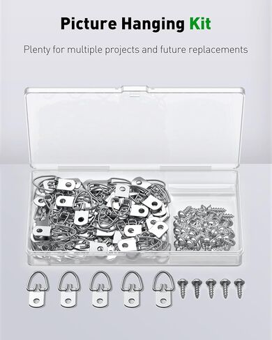 Uniclife 30 Pcs D Ring Picture Hangers with Screws, 40 lb Load Heavy Duty Picture Hanging Hardware, Double Holes Picture Hooks, D Rings for Picture Frame Hanging, D Hooks for Paintings Mirrors Clocks in Saudi Arabia