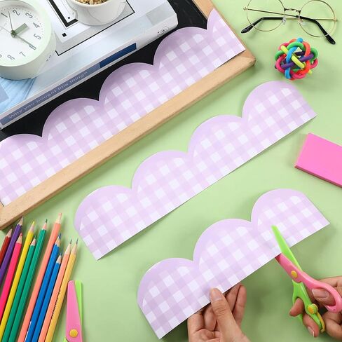 Zonon 65ft Gingham Bulletin Board Border Scalloped Checkered Classrooms Decoration for Party Rolling Whiteboard, Walls, Desks, Windows, Doors, Lockers, Schools(Orange) in Saudi Arabia