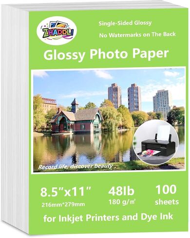 ورقة صور لامعة للحبر ، 8.5x11 بوصة ، حزمة من 100 ورقة ، 48 رطل ، 180GSM ، أبيض ، متوافق مع طابعة نفايات الحبر حبر صبغ in Kuwait