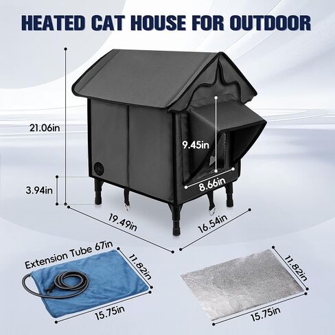 Heated Cat House for Outside, Winter Insulated Cats House with Heated Pad, Waterproof Weatherproof Cat Shelter for Outdoor Indoor Cats, Cozy Elevated Feral Cat House Bed Green 21x19.4x16.5 in in Kuwait