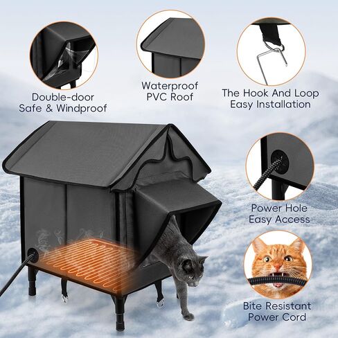 Heated Cat House for Outside, Winter Insulated Cats House with Heated Pad, Waterproof Weatherproof Cat Shelter for Outdoor Indoor Cats, Cozy Elevated Feral Cat House Bed Green 21x19.4x16.5 in in Kuwait