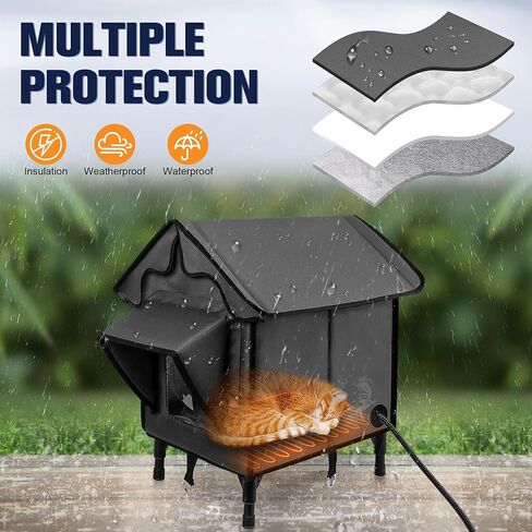 Heated Cat House for Outside, Winter Insulated Cats House with Heated Pad, Waterproof Weatherproof Cat Shelter for Outdoor Indoor Cats, Cozy Elevated Feral Cat House Bed Green 21x19.4x16.5 in in Kuwait
