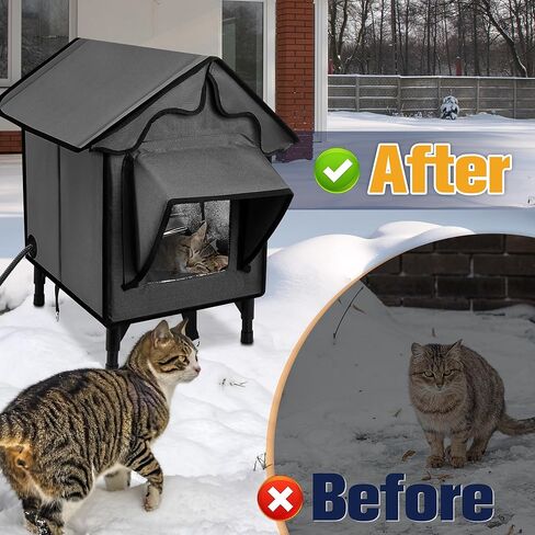 Heated Cat House for Outside, Winter Insulated Cats House with Heated Pad, Waterproof Weatherproof Cat Shelter for Outdoor Indoor Cats, Cozy Elevated Feral Cat House Bed Green 21x19.4x16.5 in in Kuwait
