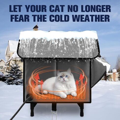 Heated Cat House for Outside, Winter Insulated Cats House with Heated Pad, Waterproof Weatherproof Cat Shelter for Outdoor Indoor Cats, Cozy Elevated Feral Cat House Bed Green 21x19.4x16.5 in in Kuwait