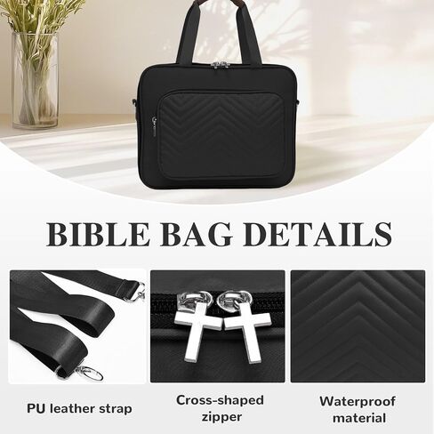 Waterproof Bible Cover Case for Women,Quilted Bible Case with Leather Handle and Bible Study Kit Includes 5 Pens, 12 Highlighters, 72 Tabs,Bible Journaling Supplies (Black) in Saudi Arabia