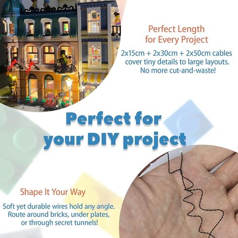 Metiewo 6 PCS Connecting Cables for DIY Lighting - 5.9inch, 11.8inch, 19.7inch Each Size 2 Pcs - Compatible with Lego Or All Other Building Blocks Power Functions Extension Wire Power Connective Cord in Saudi Arabia