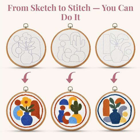 Zyrose Punch Needle Kit للمبتدئين-مجموعة التطريز الحديثة مع النسيج المطبوع ، الطوق غير القابل للانزلاق ، غزل ميرينو ، 3 إبر-مجموعة حرفية بوهو للبالغين وهدايا DIY in Saudi Arabia